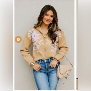 Mod Boutique The Tori Floral Zip Up Sweater- Large